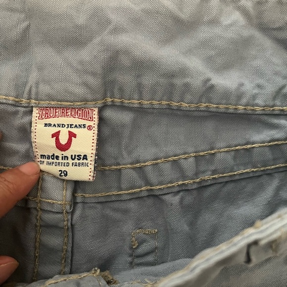 [W29]True Religion Gray/Blue Linen Cotton Sammy Shorts Wide Fold Hem - Picture 2 of 8
